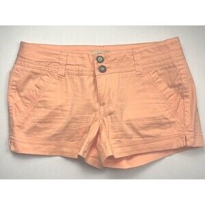 BKE Buckle Shorts Y2K Low Rise Chino Mini Shortie Double Button‎ 25 Peach Preppy